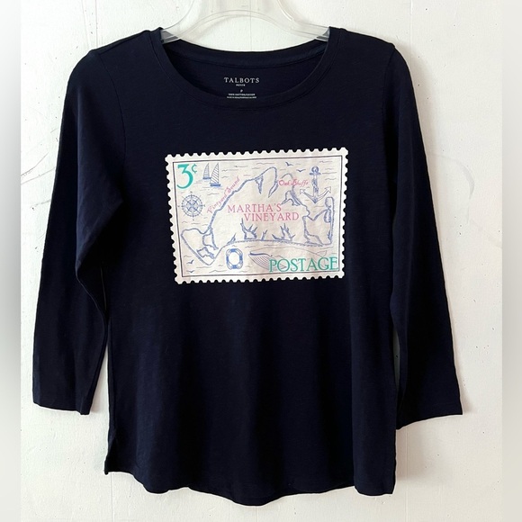 TALBOTS NEW ENGLAND STAMP TEE NAVY SIZE P - Picture 11 of 11